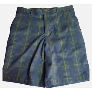 Slazenger Mens Golf Shorts Mens 34 Flat Front Gray Yellow Plaid Casual Sports
